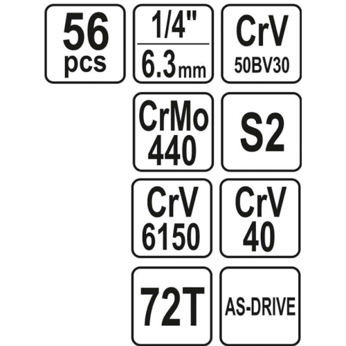 Набор инструмента 1/4" 56пр. YATO, арт. 14501: цена в Минске - Стант Креп