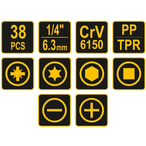 Набор головок и бит с отвёрткой, 38 предметов Vorel: цена в Минске - Стант Креп