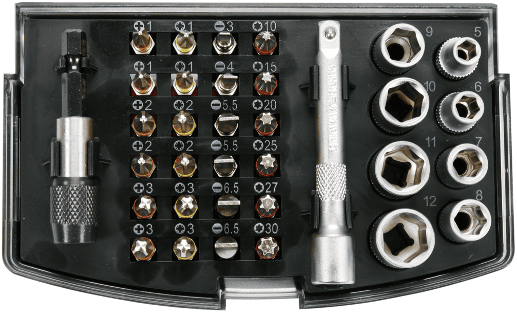 Набор бит и головок 1/4"(6,3мм), S2, CrV, 34пр, YATO (YT-04623): цена в Минске - Стант Креп