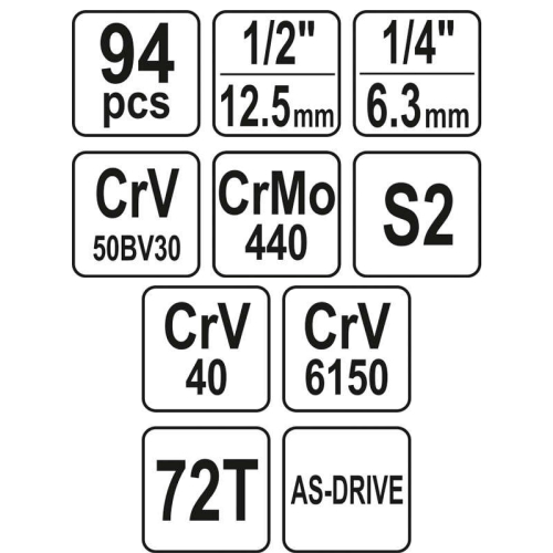 Набор инструмента 1/4"; 1/2" 94пр. YATO, арт.12681: цена в Минске - Стант Креп