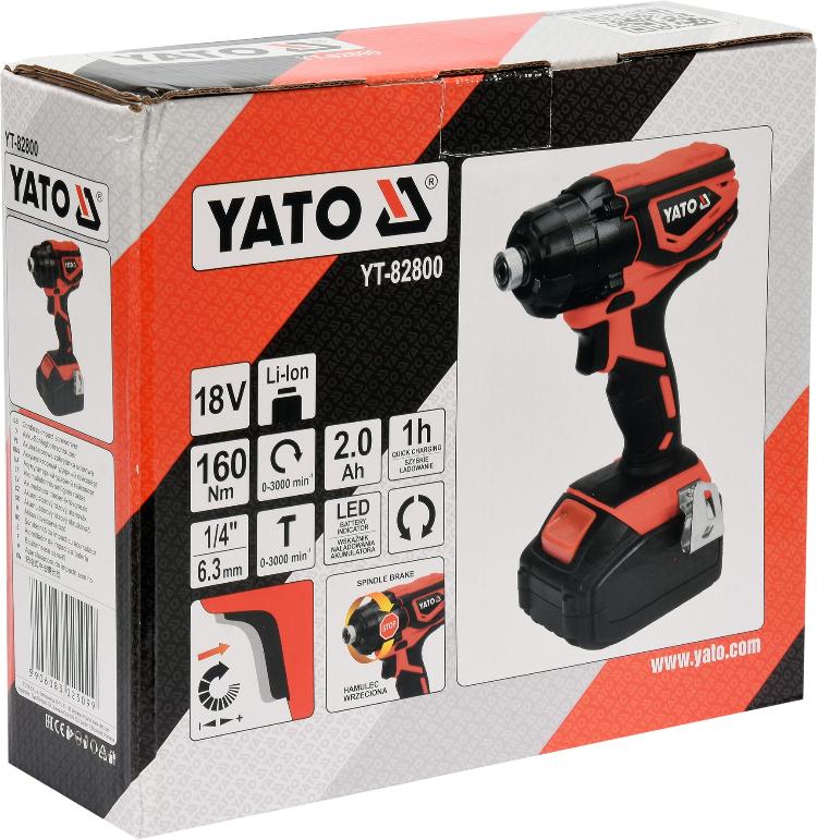 Аккумуляторный ударный винтоверт 18В 160Нм YATO (арт.YT-82800) (YT-82800) - купить в каталоге Стант Креп.
