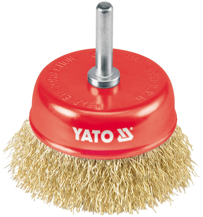 Щетка-крацовка "Чашка" 75мм, латунированная, со стержнем YATO (YT-4750)