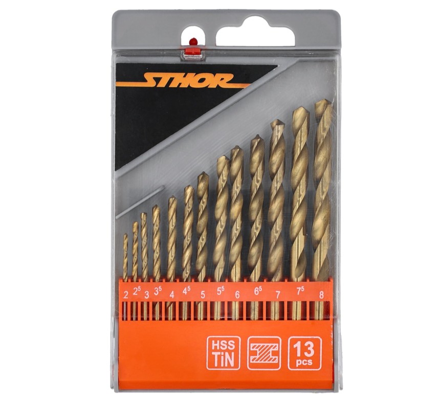 Набор сверл по металлу титан HSS 2,0-8,0мм / 13 пр Sthor (22310)