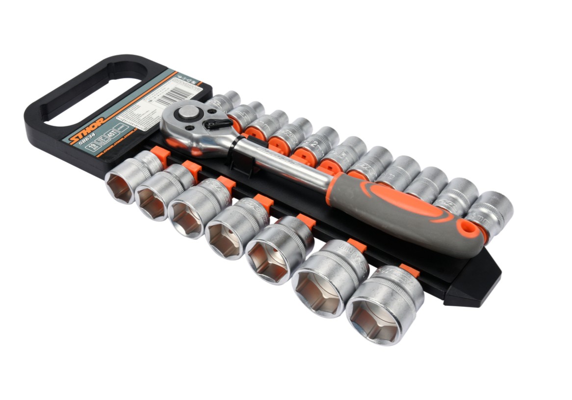 Набор торцевых головок c трещёткой 1/2" 19пр. Sthor( 58634): цена в Минске - Стант Креп