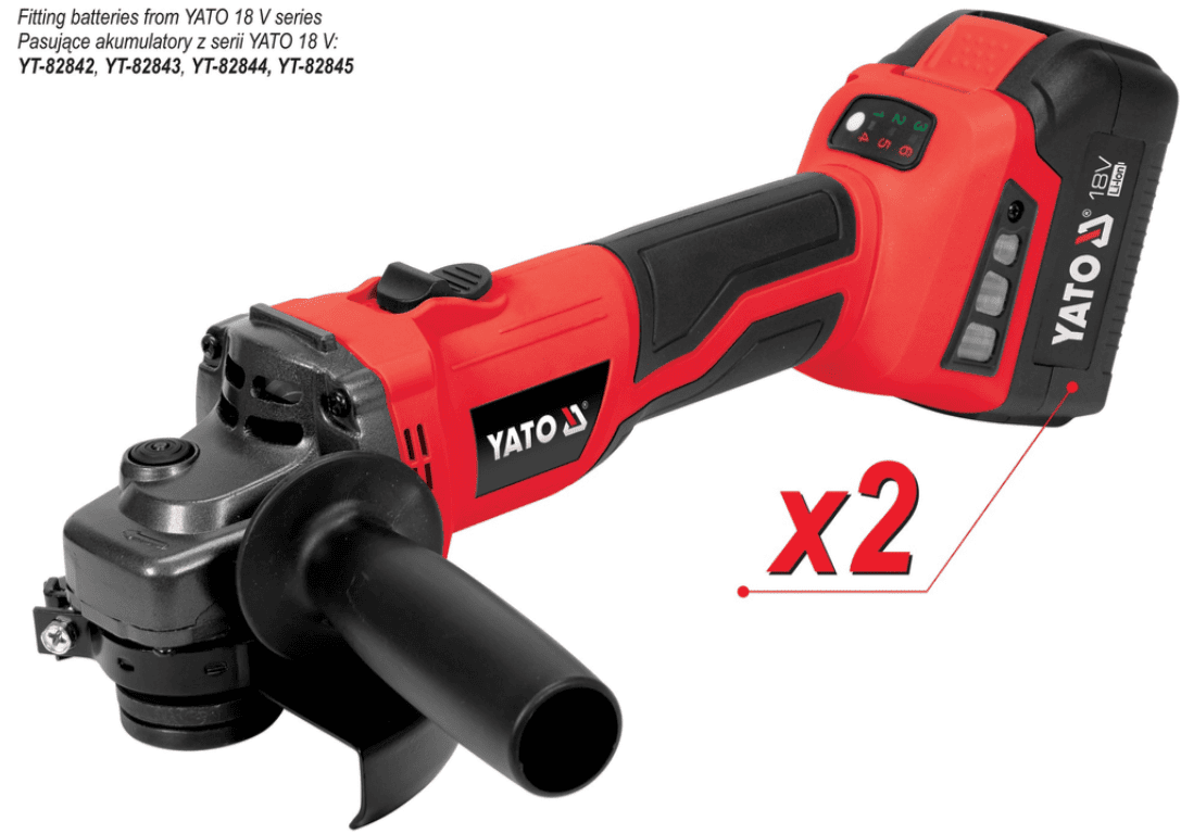 Аккумуляторная бесщеточная углошлифовальная машина 125мм,18V, 2х4,0Ah, YATO (YT-828295) - купить в каталоге Стант Креп.
