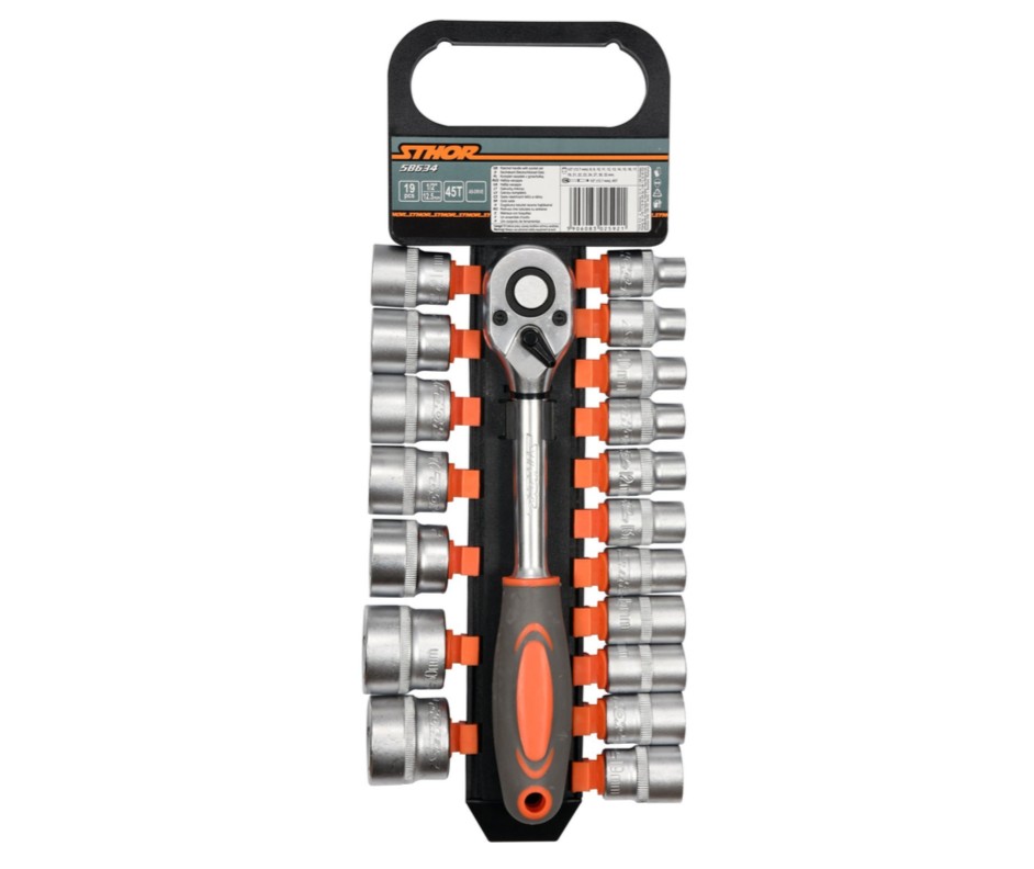 Набор торцевых головок c трещёткой 1/2" 19пр. Sthor( 58634): цена в Минске - Стант Креп