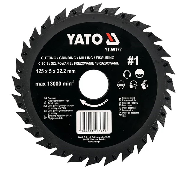 Диск фреза унив. по дереву для УШМ 125 мм YATO по дереву: цена в Минске