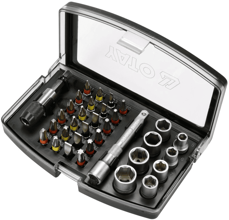Набор бит и головок 1/4"(6,3мм), S2, CrV, 34пр, YATO (YT-04623)