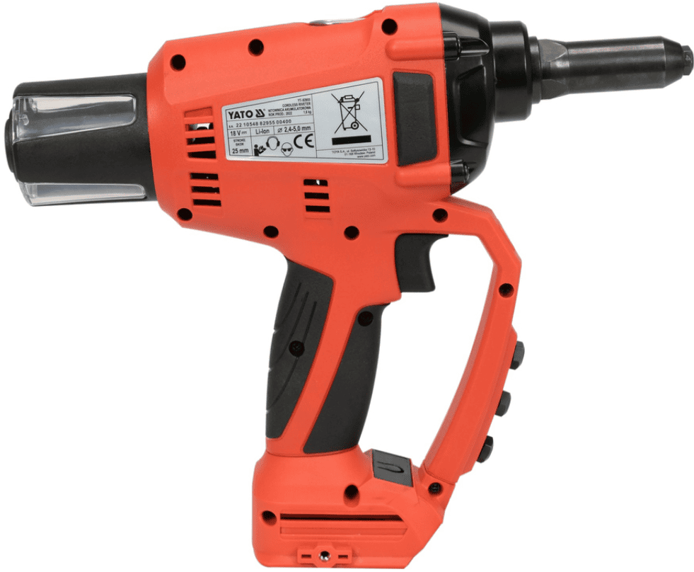 Аккумуляторный бесщеточный заклепочник 18V, 2,4-5,0мм, без АКБ, YATO (YT-82956) - купить в каталоге Стант Креп.