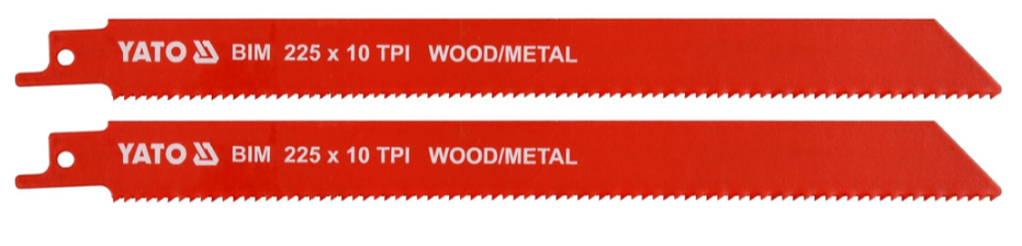Полотна для сабельной пилы BI-METAL/дерево,металл 225мм 10TPI (2шт) YATO (YT-33933)