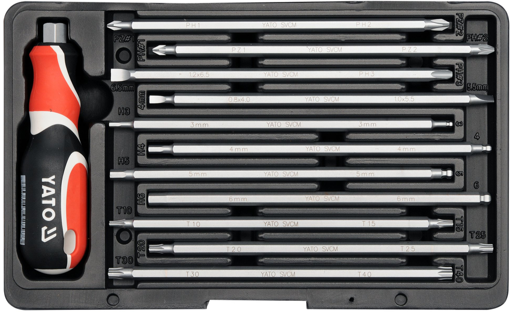 Набор отвёрток для точных работ SL/PH/PZ/TORX 12пр/22в1 YАТО (YT-2797)