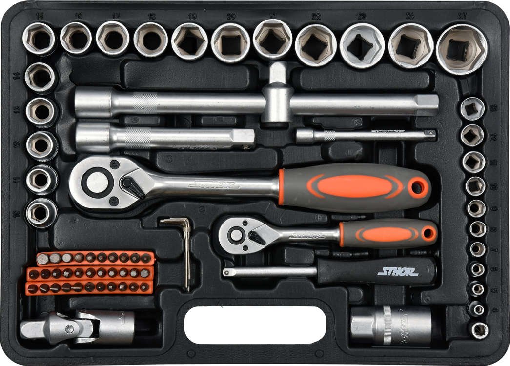Набор торцевых головок и бит 1/4", 1/2" 72 пр. Sthor, арт. 58705: цена в Минске - Стант Креп