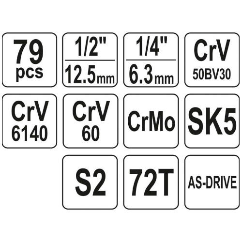 Набор инструментов 1/2" 79пр. YATO, арт.38911: цена в Минске - Стант Креп
